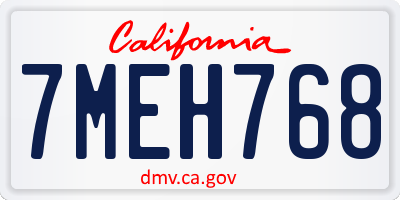 CA license plate 7MEH768