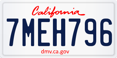 CA license plate 7MEH796