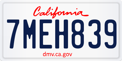 CA license plate 7MEH839