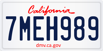 CA license plate 7MEH989