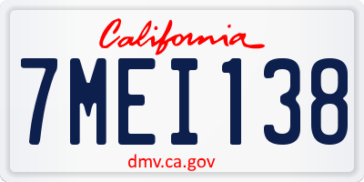 CA license plate 7MEI138