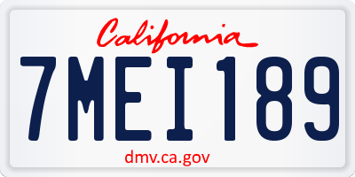 CA license plate 7MEI189