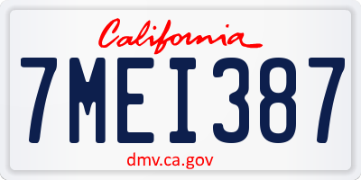 CA license plate 7MEI387