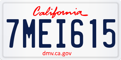 CA license plate 7MEI615