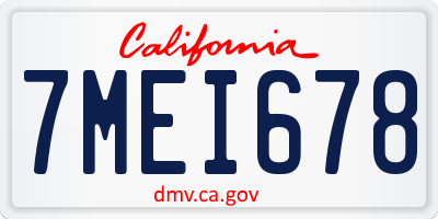 CA license plate 7MEI678