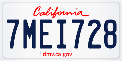 CA license plate 7MEI728