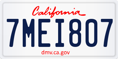 CA license plate 7MEI807