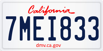 CA license plate 7MEI833