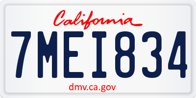 CA license plate 7MEI834