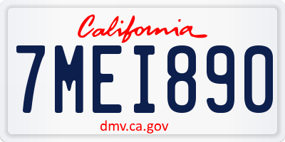 CA license plate 7MEI890