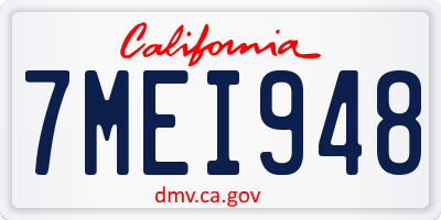 CA license plate 7MEI948
