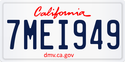 CA license plate 7MEI949