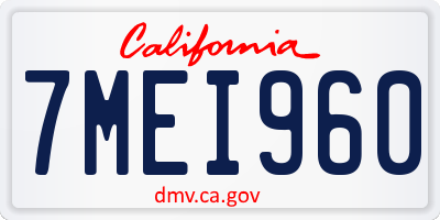 CA license plate 7MEI960