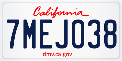 CA license plate 7MEJ038