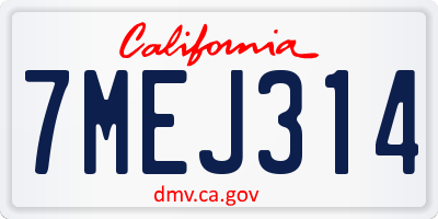 CA license plate 7MEJ314