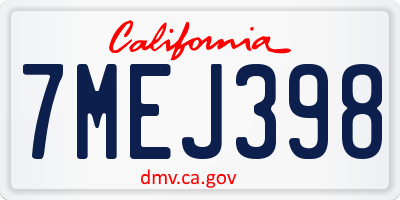 CA license plate 7MEJ398