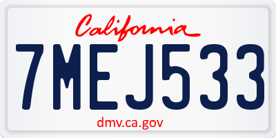 CA license plate 7MEJ533