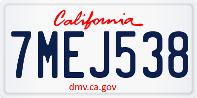 CA license plate 7MEJ538