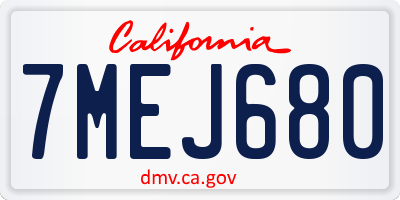 CA license plate 7MEJ680