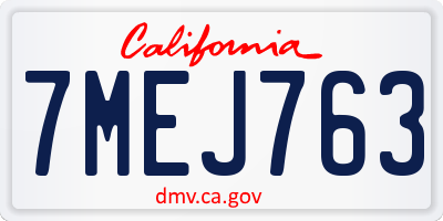 CA license plate 7MEJ763