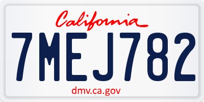 CA license plate 7MEJ782