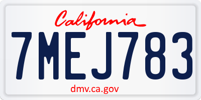 CA license plate 7MEJ783