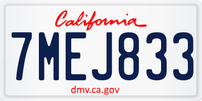 CA license plate 7MEJ833