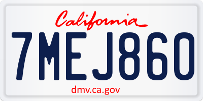 CA license plate 7MEJ860