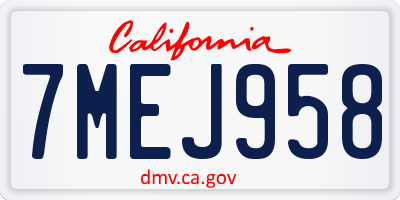 CA license plate 7MEJ958