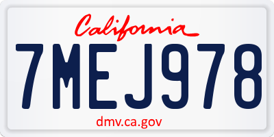 CA license plate 7MEJ978