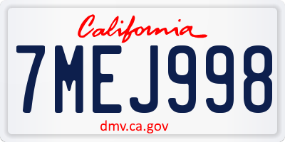 CA license plate 7MEJ998