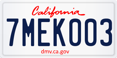 CA license plate 7MEK003