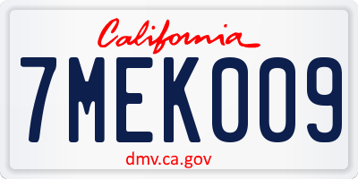 CA license plate 7MEK009