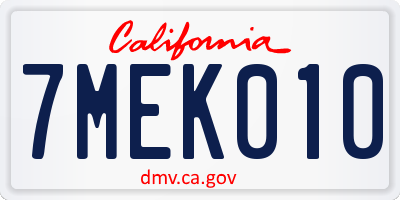 CA license plate 7MEK010