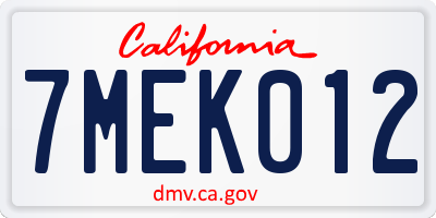CA license plate 7MEK012