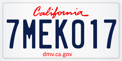 CA license plate 7MEK017