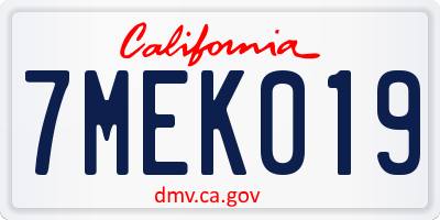 CA license plate 7MEK019