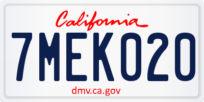 CA license plate 7MEK020