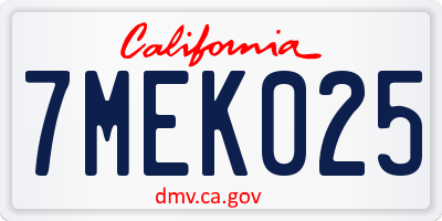 CA license plate 7MEK025