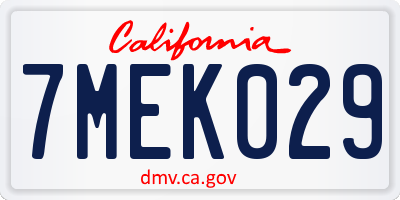 CA license plate 7MEK029