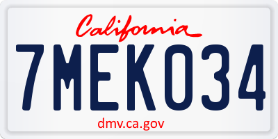 CA license plate 7MEK034