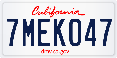 CA license plate 7MEK047