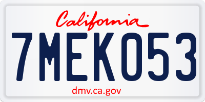 CA license plate 7MEK053