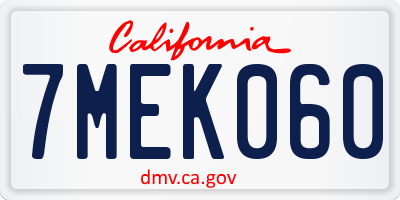 CA license plate 7MEK060