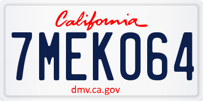CA license plate 7MEK064