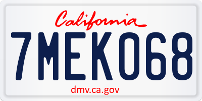 CA license plate 7MEK068