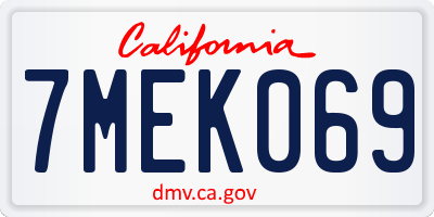 CA license plate 7MEK069