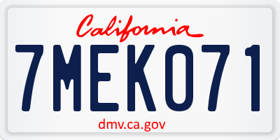 CA license plate 7MEK071