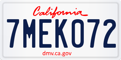 CA license plate 7MEK072