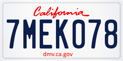 CA license plate 7MEK078